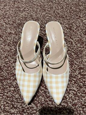 Kelly & Katie Yellow Gingham Pointed-Toe Slingback Mules